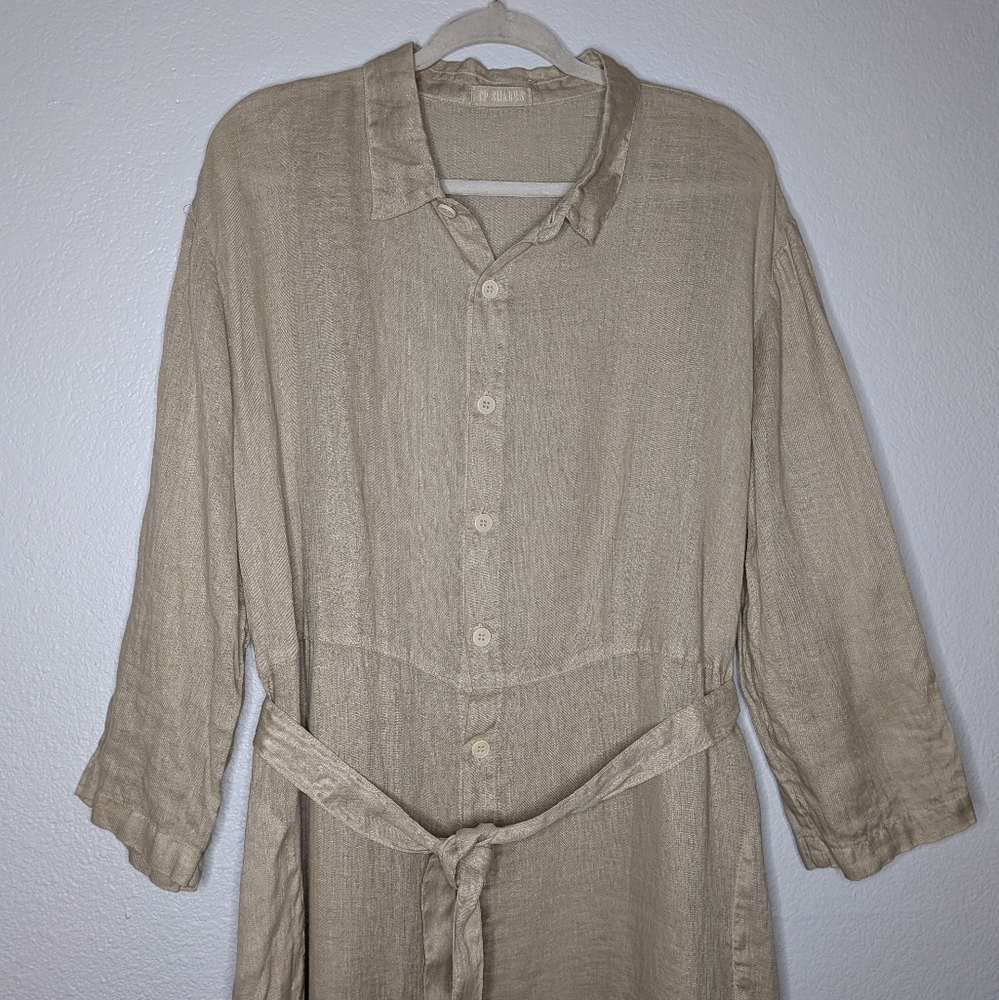 CP Shades Womens Lagenlook Tie Belted Tan Linen Button-Up Maxi Shirt Dress XL - Picture 3 of 9